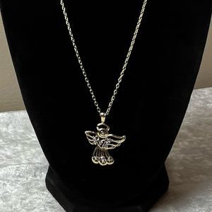Angel Necklace Gold Tone and Rhinestones